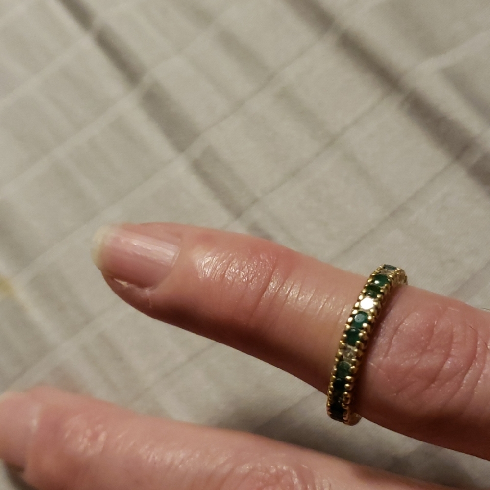 14 kt. Antique Emerald and Diamond Eternity Band